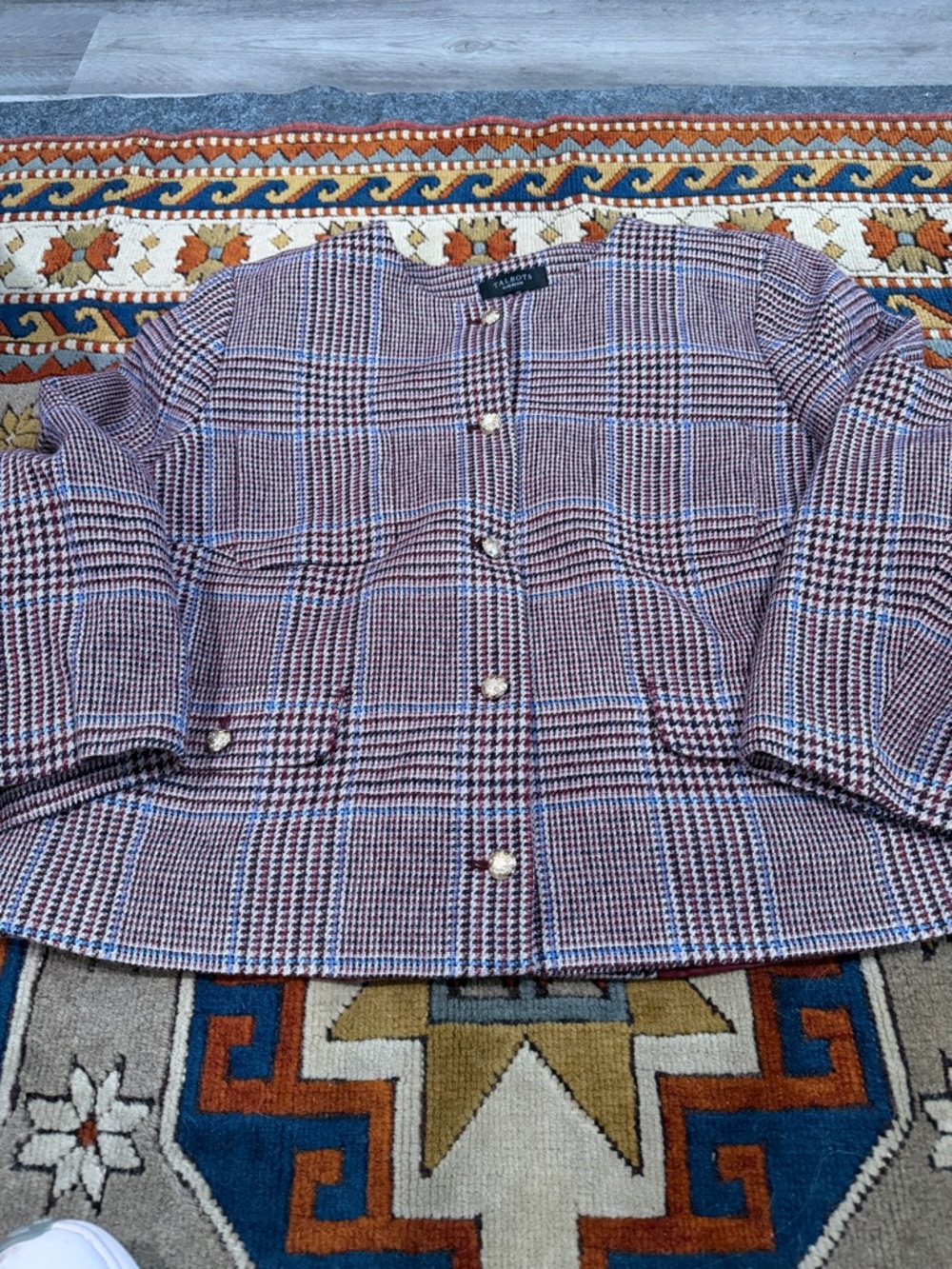 Talbots Pink and Blue Plaid Button-Front Jacket